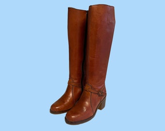 buty vintage-buty vintage-rozmiar 5,5 buty-brązowe buty-buty damskie-buty kampusowe-buty jeździeckie-lata 70.