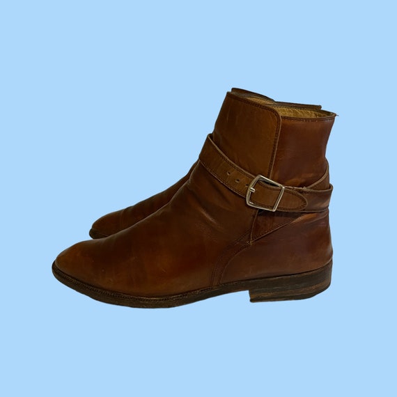 Short brown Genuine leather Men Ankle Boots-1980s… - image 2