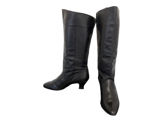 Vintage 1990s Black Leather Women Slouch Boots-US… - image 6