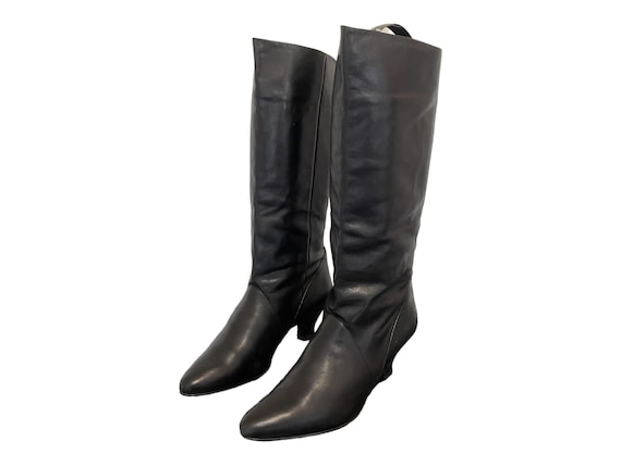 Vintage 1990s Black Leather Women Slouch Boots-US… - image 2