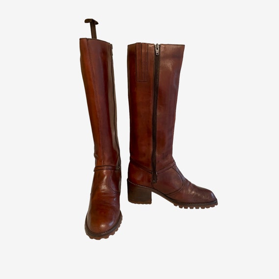 Vintage 1970s Brown Leather Riding Boots - Size 9 - image 3