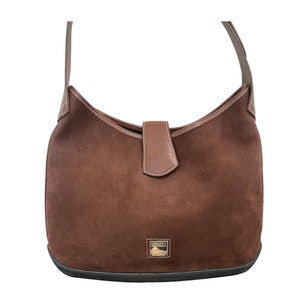 1990s Vintage grande marrón y negro cuero genuino Dooney y Bourke Purse-Vintage Women Wear-Top Handle-Shoulder Bag-Adjustable Strap-Bag.