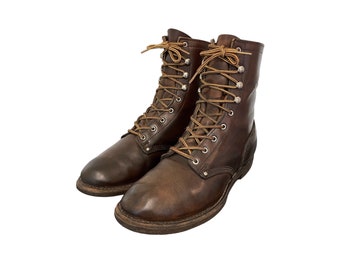 Vintage leren gevechtslaarzen jaren 90: oliebestendige veterschoenen, Amerikaanse herenmaat 9