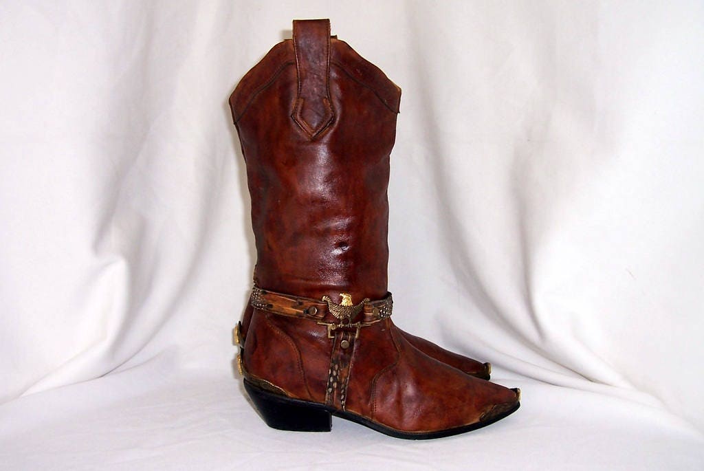 Sz 8m Mujer Vintage Marrón Marrón Marrón cuero 1990s western style cowgirl botas with eagle harness. 70e4cb Sz 8m Mujer Vintage Marrón Marrón Marrón cuero 1990s western style cowgirl botas with eagle harness. 70e4cb