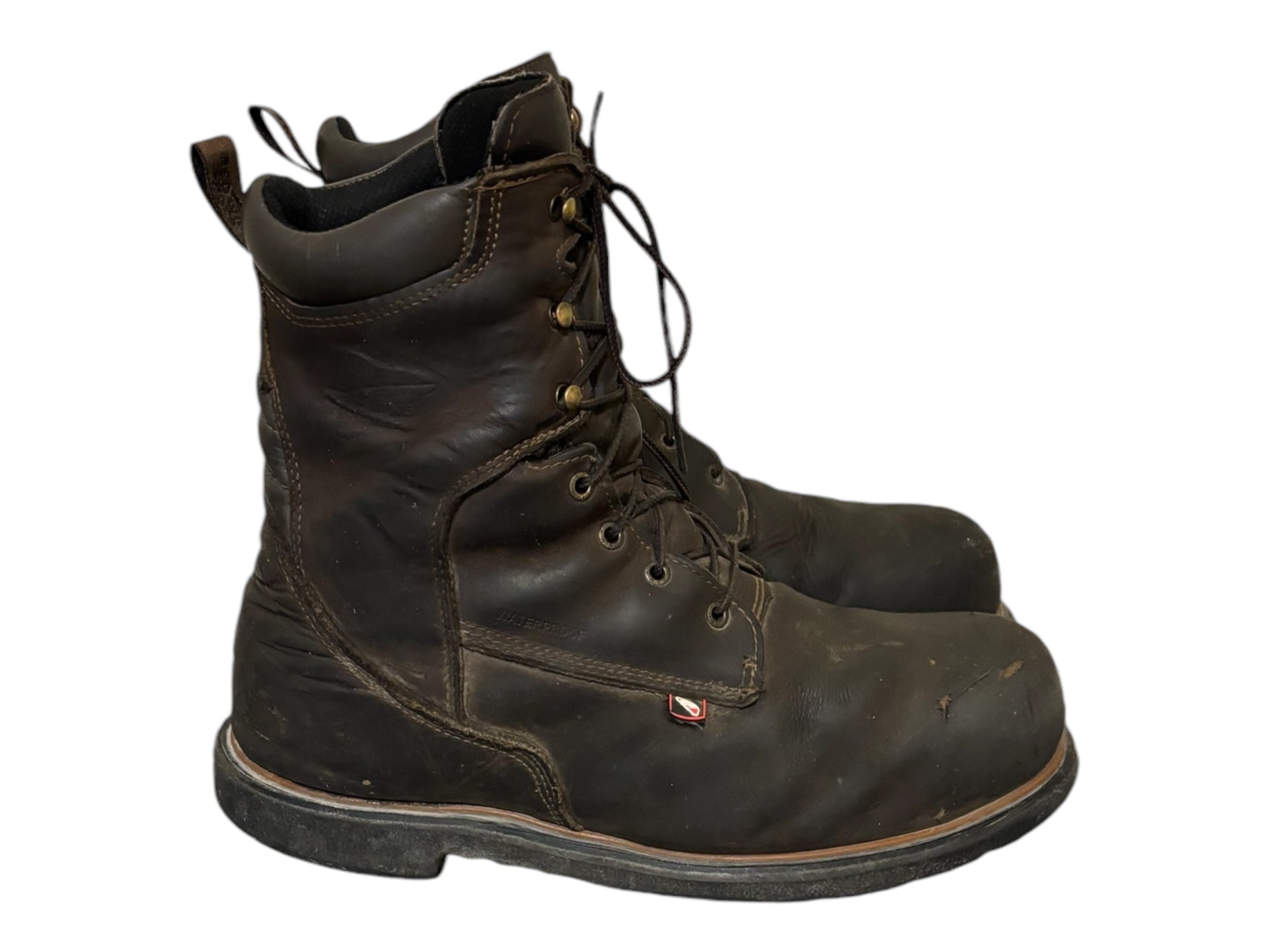 Vintage Red Wing Steel Toe Work Boots: Brown Leather, US 