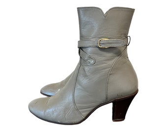 Botas Vintage-90s Vintage-US Mujer Talla 6.5-Botas Grises-Botas de Tobillo-Botas Cortas-Botas-Vintage Mujer Usan-Botines-Zip up-Cuero.