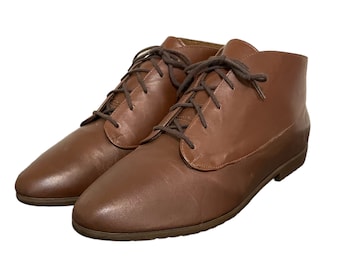 1990s Vintage Brown Leather Ankle Boots - Women's US Size 13