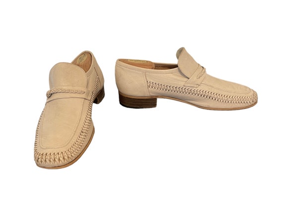 70s Vintage Shoes-Beige Men Loafers-US Men Size 7… - image 5