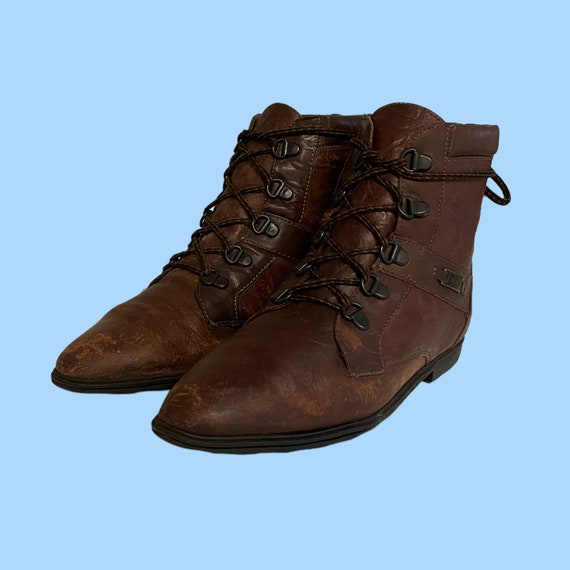 Vintage Boots-Boots Vintage-Size 9 Boots-Women Boots-Ankle Boots-Lace Up Boots-1990s.