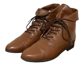 Vintage 90s Cuffed Brown Leather Tie Up Ankle Booties Size 7 Vintage 90 main image 4