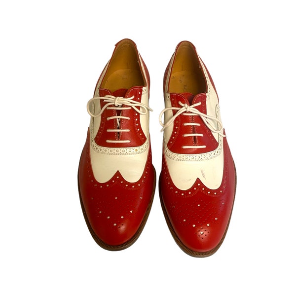 70s Vintage Gravati Leather Shoes-Red And White Men Shoes-US Men Size 10.5-Genuine Leather-Italian Made Wingtips-Men Oxford shoes-Deadstock.