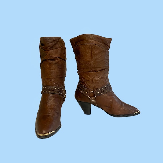 Size 8 Boots-vintage boots-boots vintage-women boots-brown boots-western boots-cowboy boots-1980s View 4