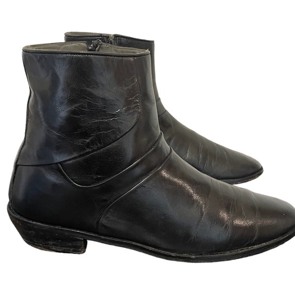 1990s Vintage Black Leather David Taylor Men Beatle Boots-US Men Size 10-Genuine Leather-Ankle Boots-Vintage Boots-Vintage Men Wear-Boots.
