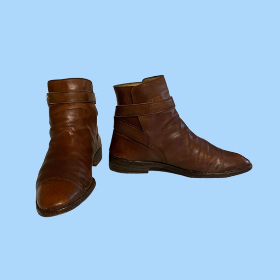 Short brown Genuine leather Men Ankle Boots-1980s… - image 4