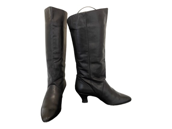 Vintage 1990s Black Leather Women Slouch Boots-US… - image 5