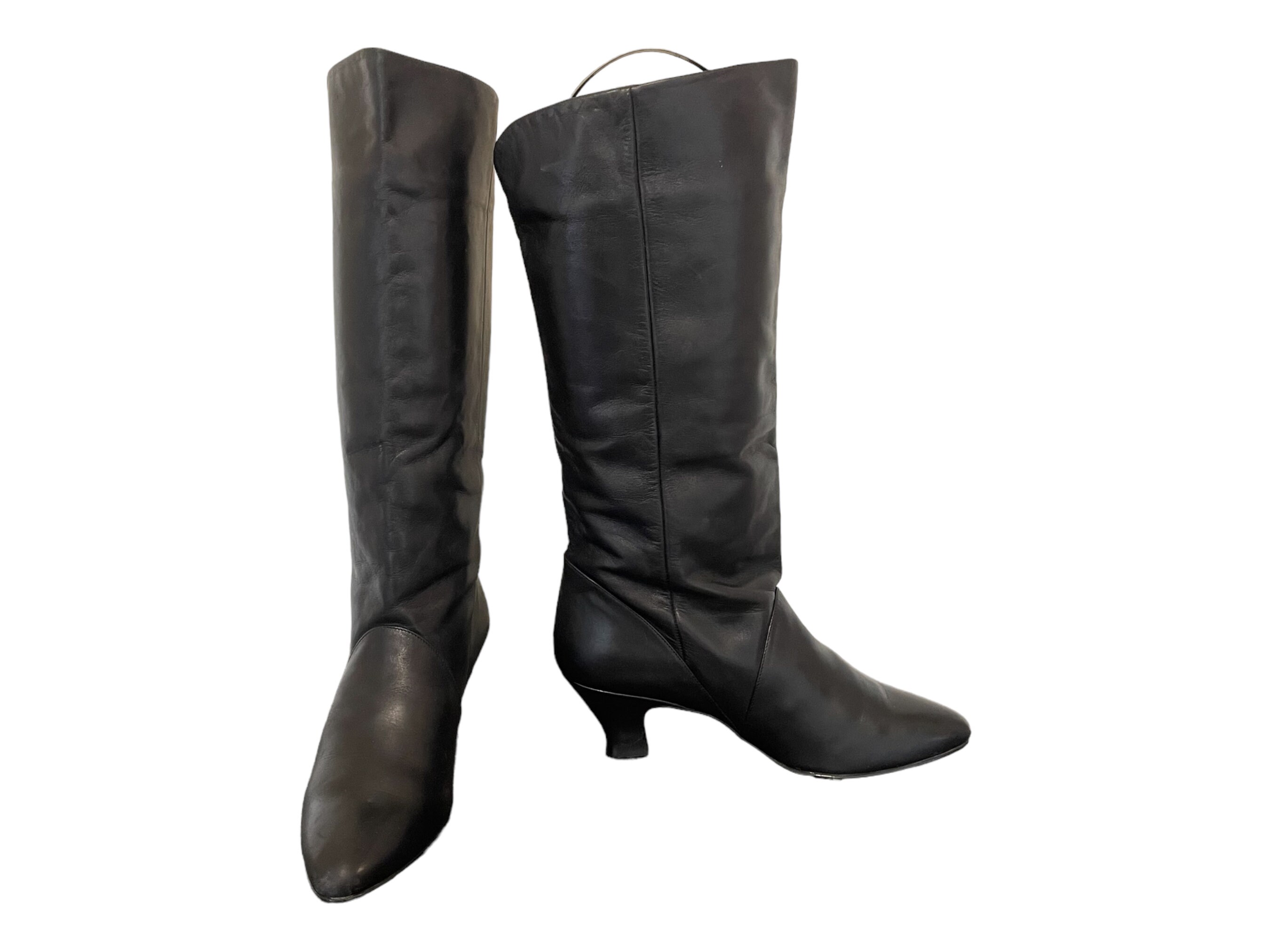Vintage 1990s Black Leather Women Slouch Boots-us Women Size