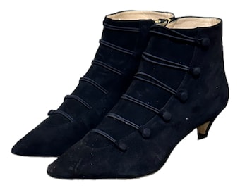 Vintage Boots-Blue Boots-Ankle Boots-US Women Size 10-Low Heel Boots-Zip Up-Suede Boots-1990s-Nine West-Gift For Her-Vintage Women Wear.