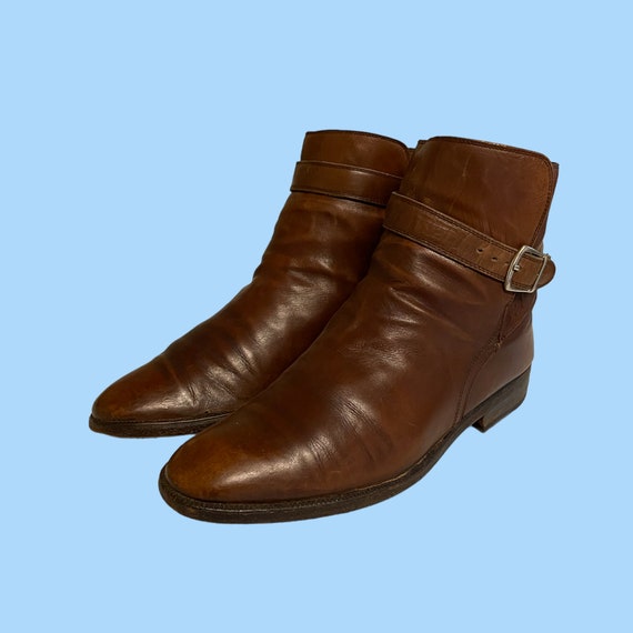 Short brown Genuine leather Men Ankle Boots-1980s… - image 1