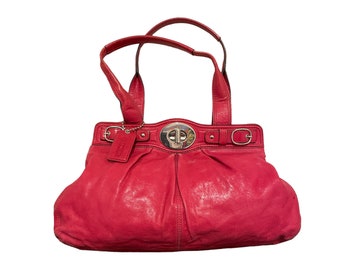 Coach Purse-Vintage Purse-Red Shoulder Bag-Genuine Leather-Chrome Hardware-Vintage Women Wear-Authentic Coach-Coach 13924-Designer Hand Bag.