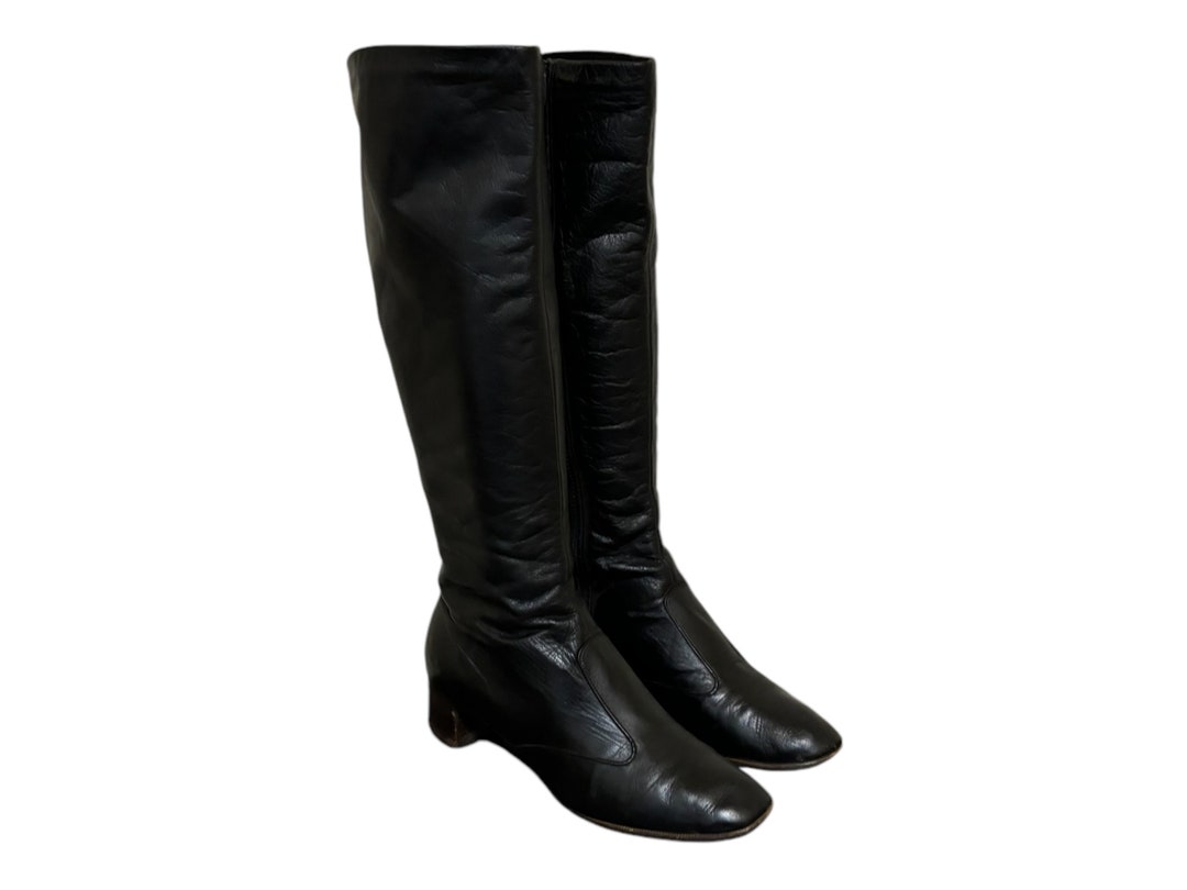 Vintage Boots-black Boots-joyce of California-riding Boots-full Zipper ...
