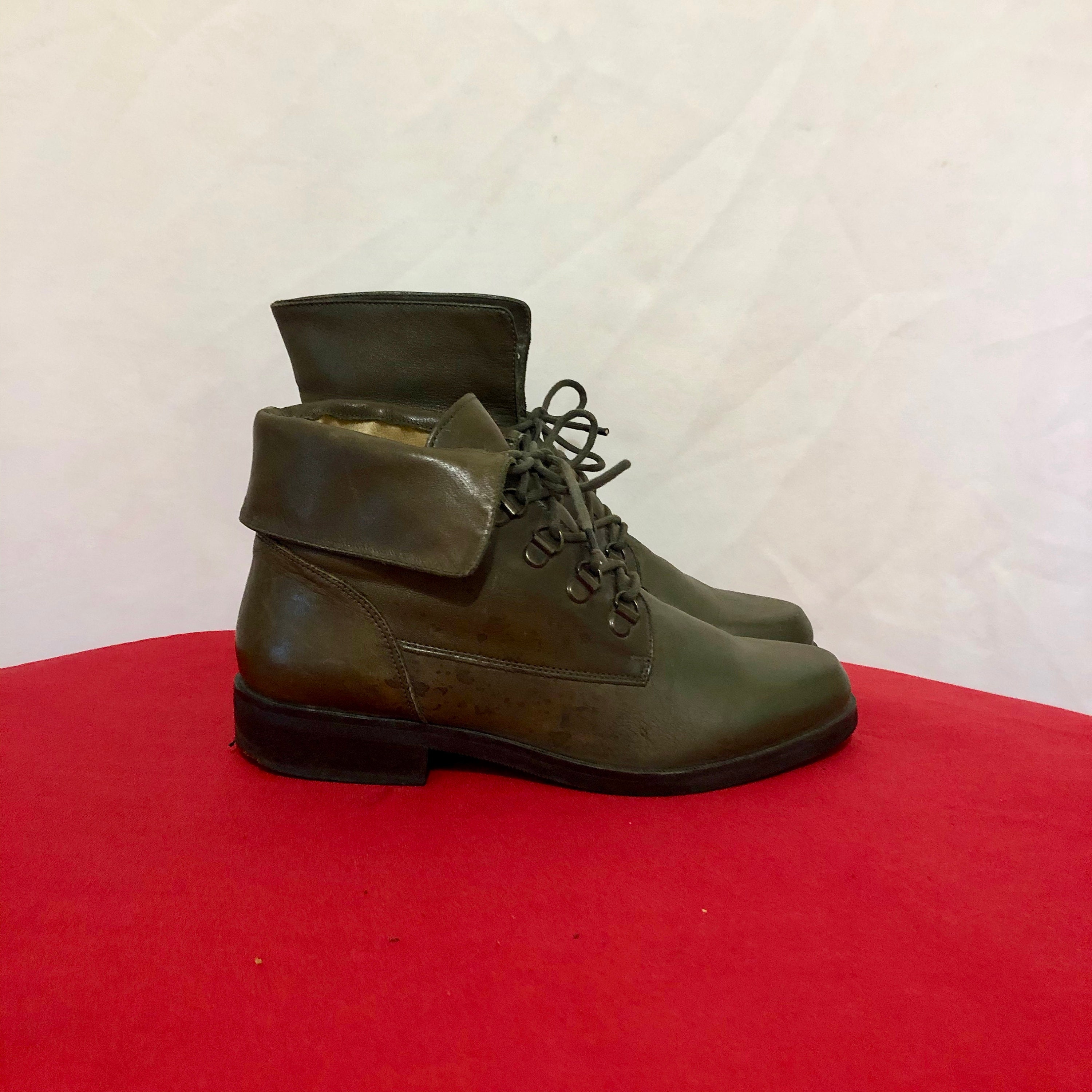 Vintage Ankle Boots. Size 6 Army Green Genuine Leather 1990s - Etsy