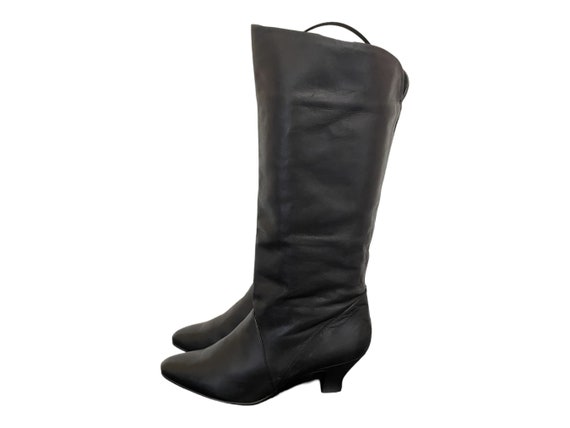 Vintage 1990s Black Leather Women Slouch Boots-US… - image 3