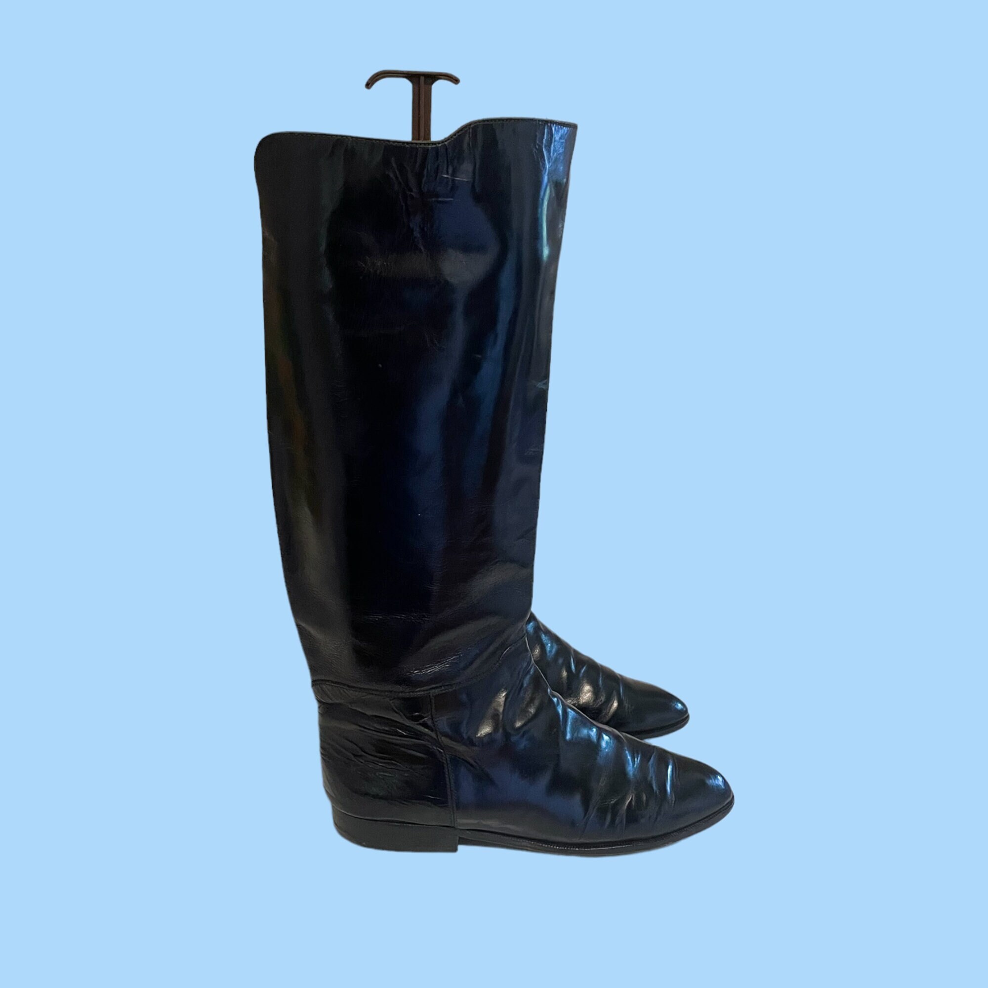 Bottes D'équitation Vintage Cuir Noir - Femme 7.5 D - USA - Haute équestre