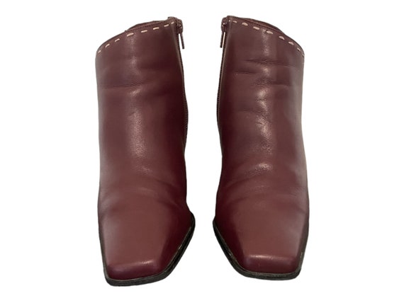 Vintage 1990s Burgundy Leather Women Ankle Boots-… - image 2