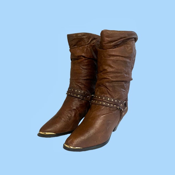 Size 8 Boots-vintage boots-boots vintage-women boots-brown boots-western boots-cowboy boots-1980s View 2