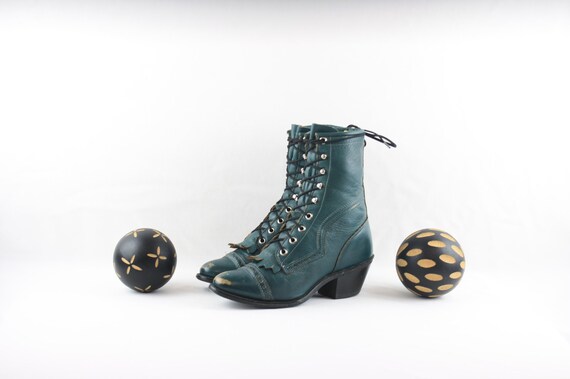 Vintage Ankle Boots. Size 6.5 Short Aqua Green Gen