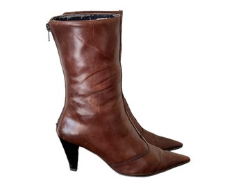 Vintage Stiefel-Braune Stiefel-Hohe Ankle Boots-US Frauen Größe 8-1990er Jahre-Zip Up Stiefel-Made in Italien-Designer Stiefel-Geschenk für sie-Vintage Women Wear.