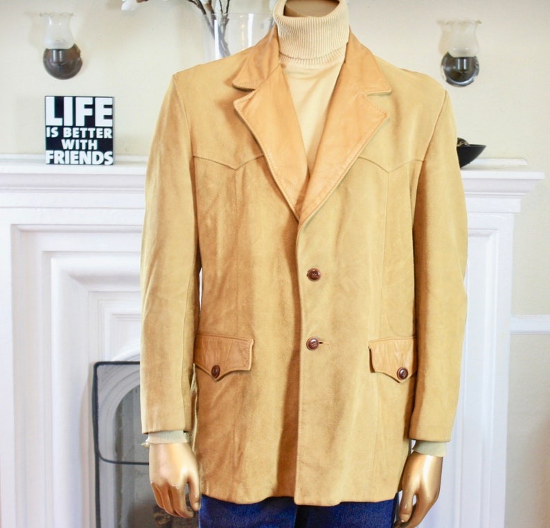 Vintage Mens Wear-Light Brown Suede Jacket-1980s Men Coat