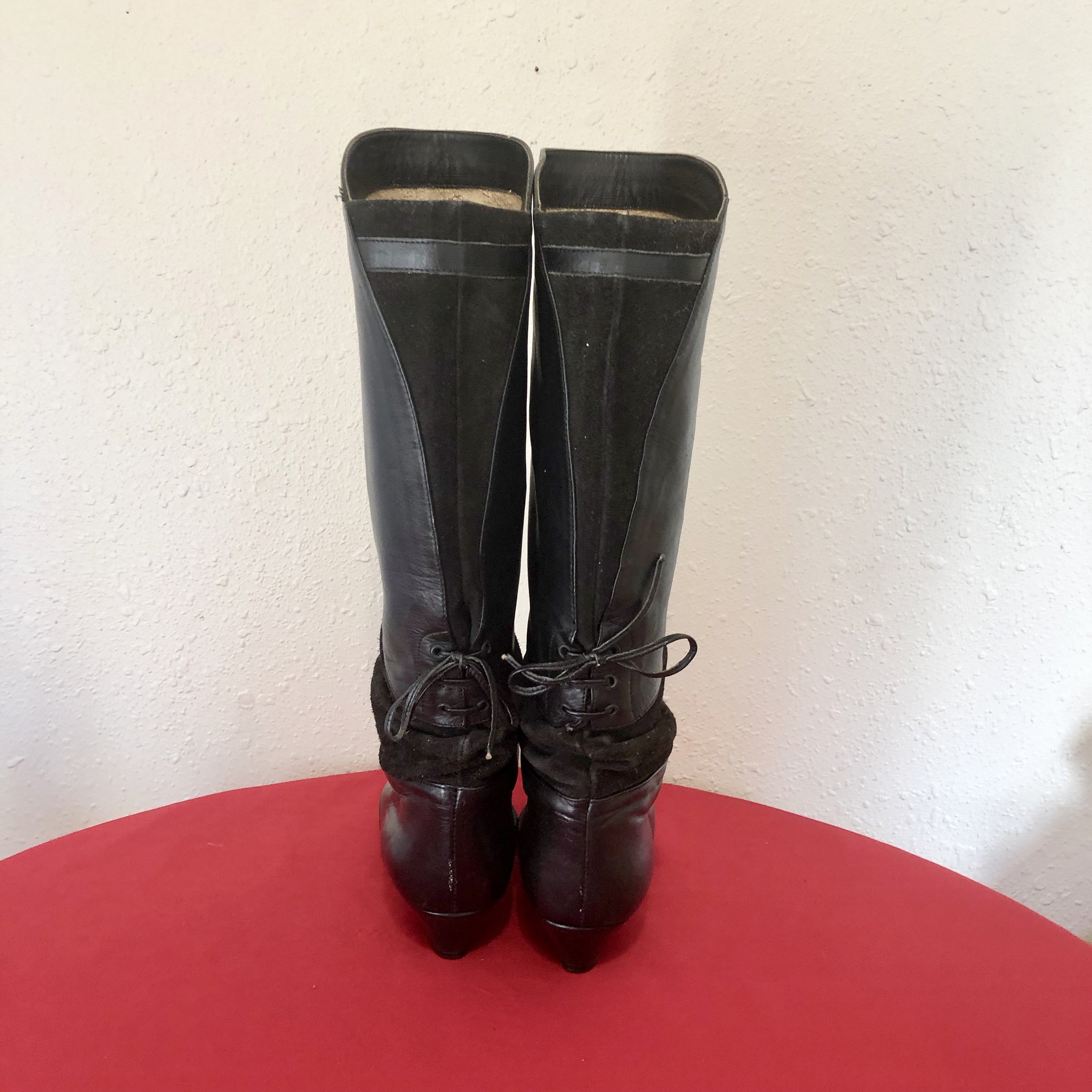 Sz 9 Vintage Tall Black Genuine Leather And Suede 1980s Women | Etsy