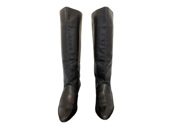 Vintage 1990s Black Leather Women Slouch Boots-US… - image 4