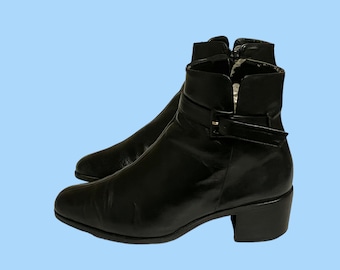 80s Vintage Black Leather Ankle Boots - Size 6 - Made in Italy