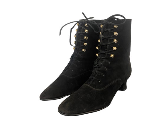 1980s Vintage Black Genuine Leather Lace up Women… - image 9