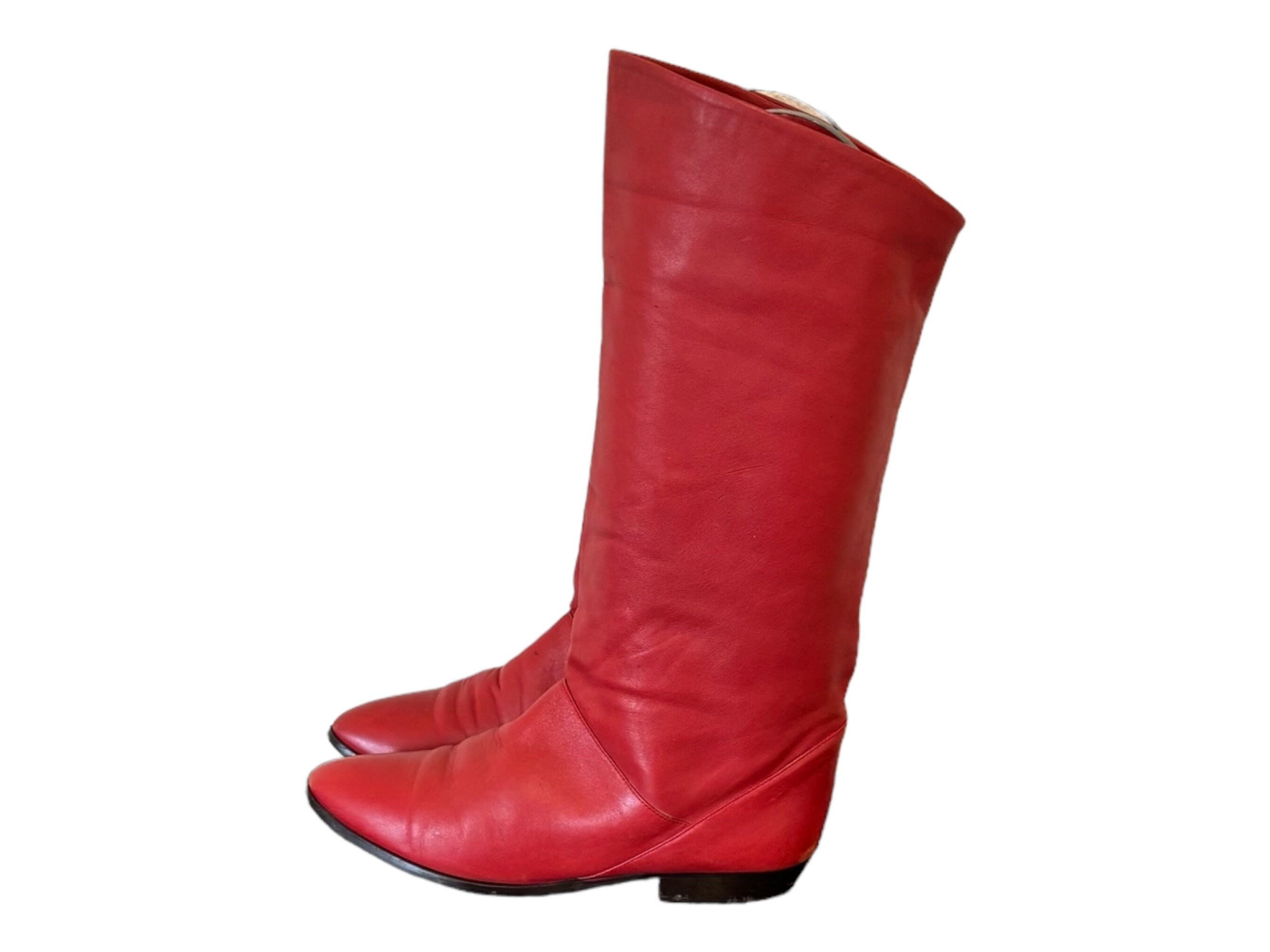 Vintage Boots red Boots slouch Boots us Women Size 8 pirate Boot genuine Leather 1980s knee High Boots vintage Women Wear gift for Her boots Etsy