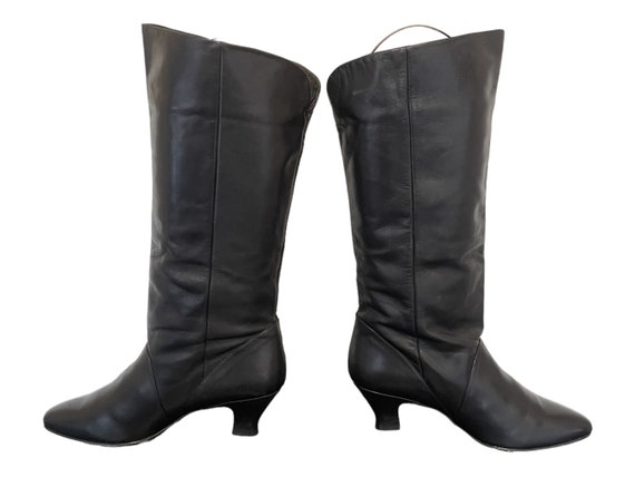 Vintage 1990s Black Leather Women Slouch Boots-US… - image 8