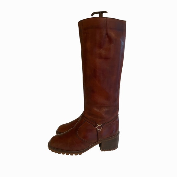 Vintage 1970s Brown Leather Riding Boots - Size 9 - image 1
