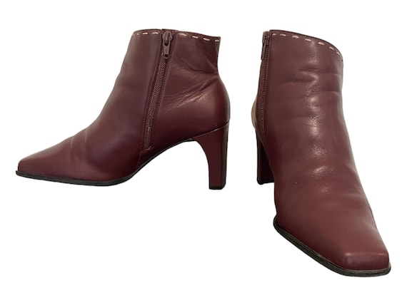 Vintage 1990s Burgundy Leather Women Ankle Boots-… - image 6