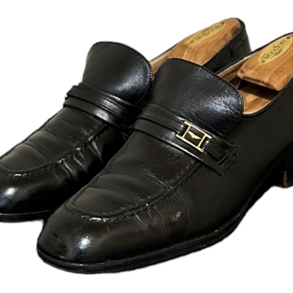 Vintage Shoes-Black Shoes-Men Loafers-US Men Size 10.5-1970s-Genuine Leather-Dress Shoes-Made In USA-Vintage Men Wear-Shoes-Gift For Him.