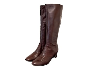 Vintage Stiefel-Braune Stiefel-US Frauen Größe 11-Große Stiefel-Reitstiefel-1980er Jahre-Voller Reißverschluss-echtes Leder-Stapelabsatz-Vintage Frauen tragen-Geschenk.