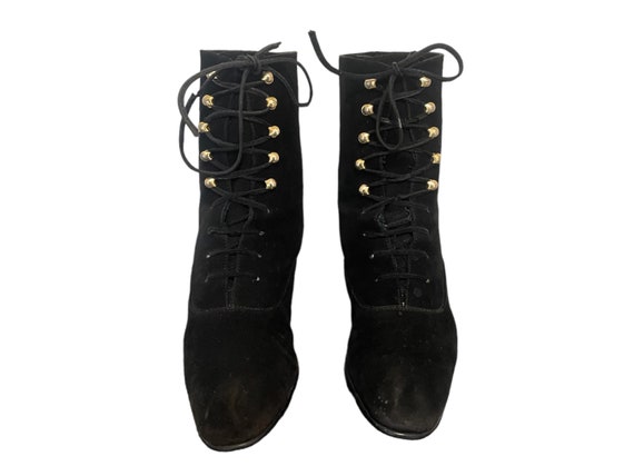 1980s Vintage Black Genuine Leather Lace up Women… - image 4