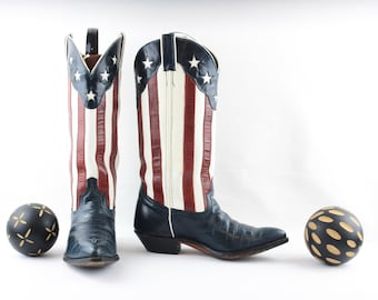 Vintage Boots-American Flag Boots ~ Women's Cowboy Boots ~ Vintage Leather Boots-Vintage Women boots