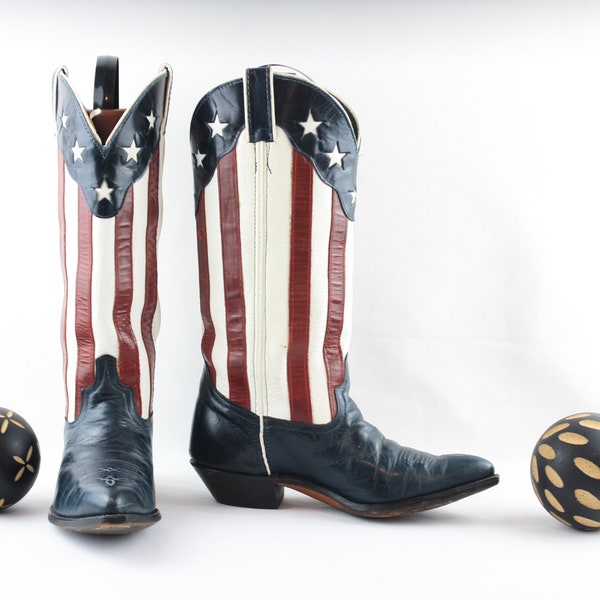 Vintage Boots-American Flag Boots ~ Women's Cowboy Boots ~ Vintage Leather Boots-Vintage Women boots