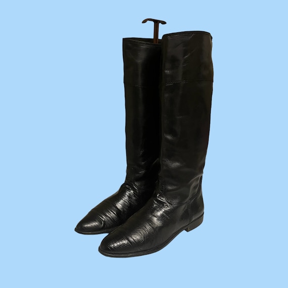 Size 9.5 Women Boots-Tall Black Riding boots-Vinta