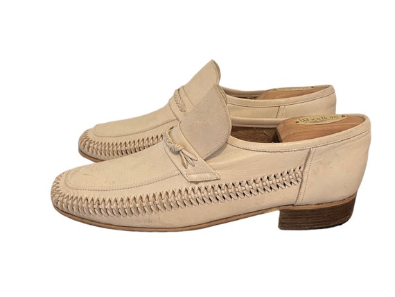 70s Vintage Shoes-Beige Men Loafers-US Men Size 7… - image 1