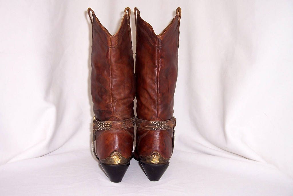 Sz 8m Mujer Vintage Marrón Marrón Marrón cuero 1990s western style cowgirl botas with eagle harness. 70e4cb Sz 8m Mujer Vintage Marrón Marrón Marrón cuero 1990s western style cowgirl botas with eagle harness. 70e4cb