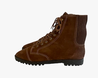 Vintage 90s Brown Leather Ankle Boots - Size 8