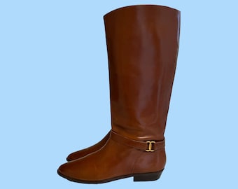 Vintage Boots-Boots Vintage-Size 9 Boots-Brown Boots-Etienne Aigner Boots-Women Boots-Riding Boots-1980s